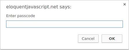 A prompt dialog that says 'enter passcode'
